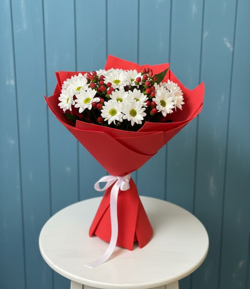 Букет ягоды на снегу в Санамере Букет цветов из: Хризантемы в Санамере