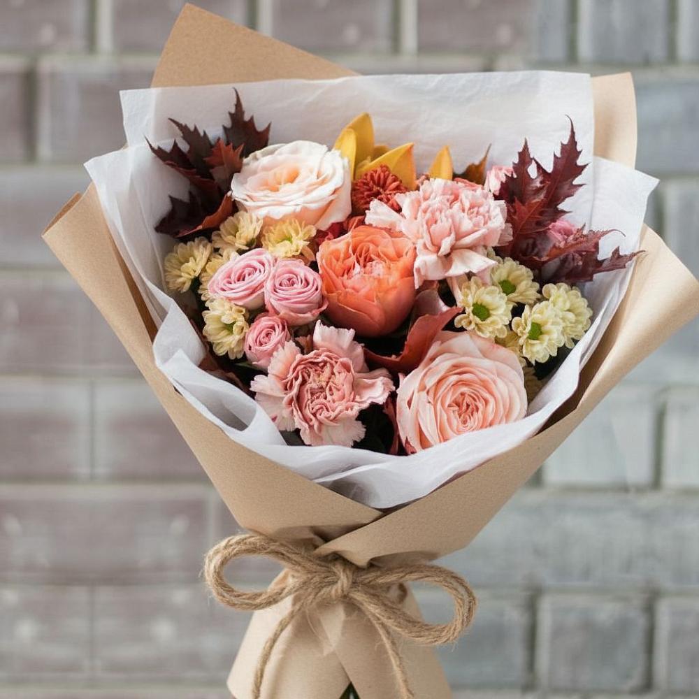 Букет осеннее настроение в Санамере Букет цветов из: Гвоздики, Хризантемы и Розы в Санамере