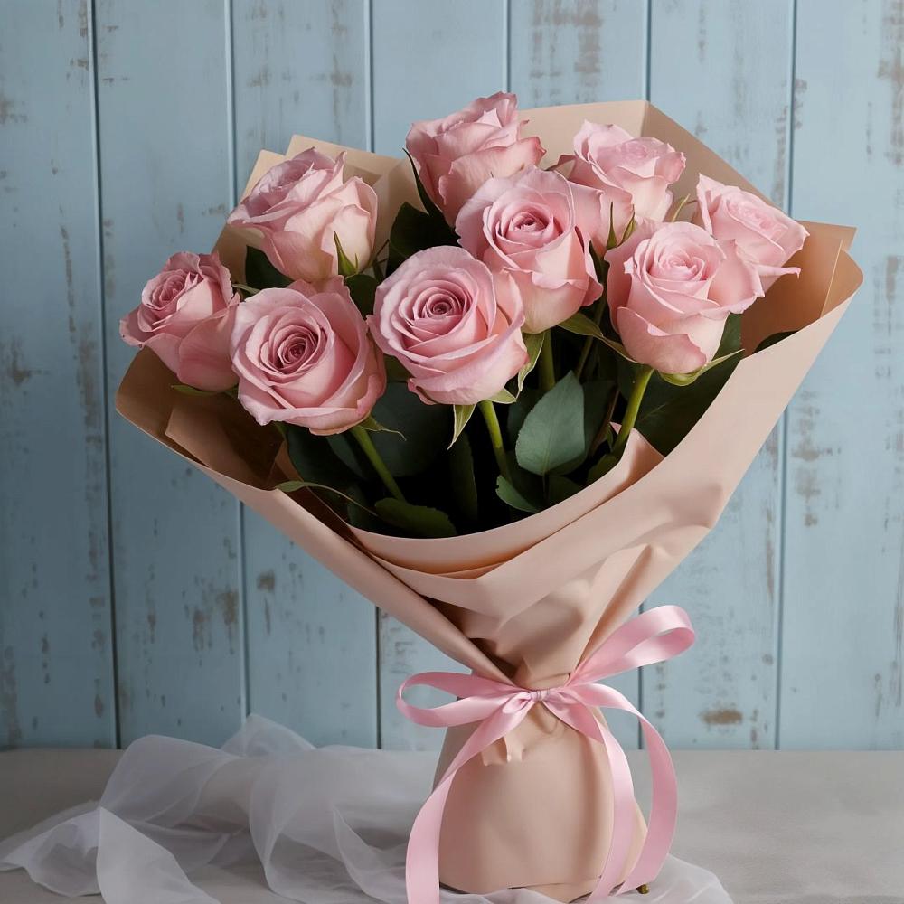 9 розовых роз в Санамере Букет цветов из: Розы в Санамере