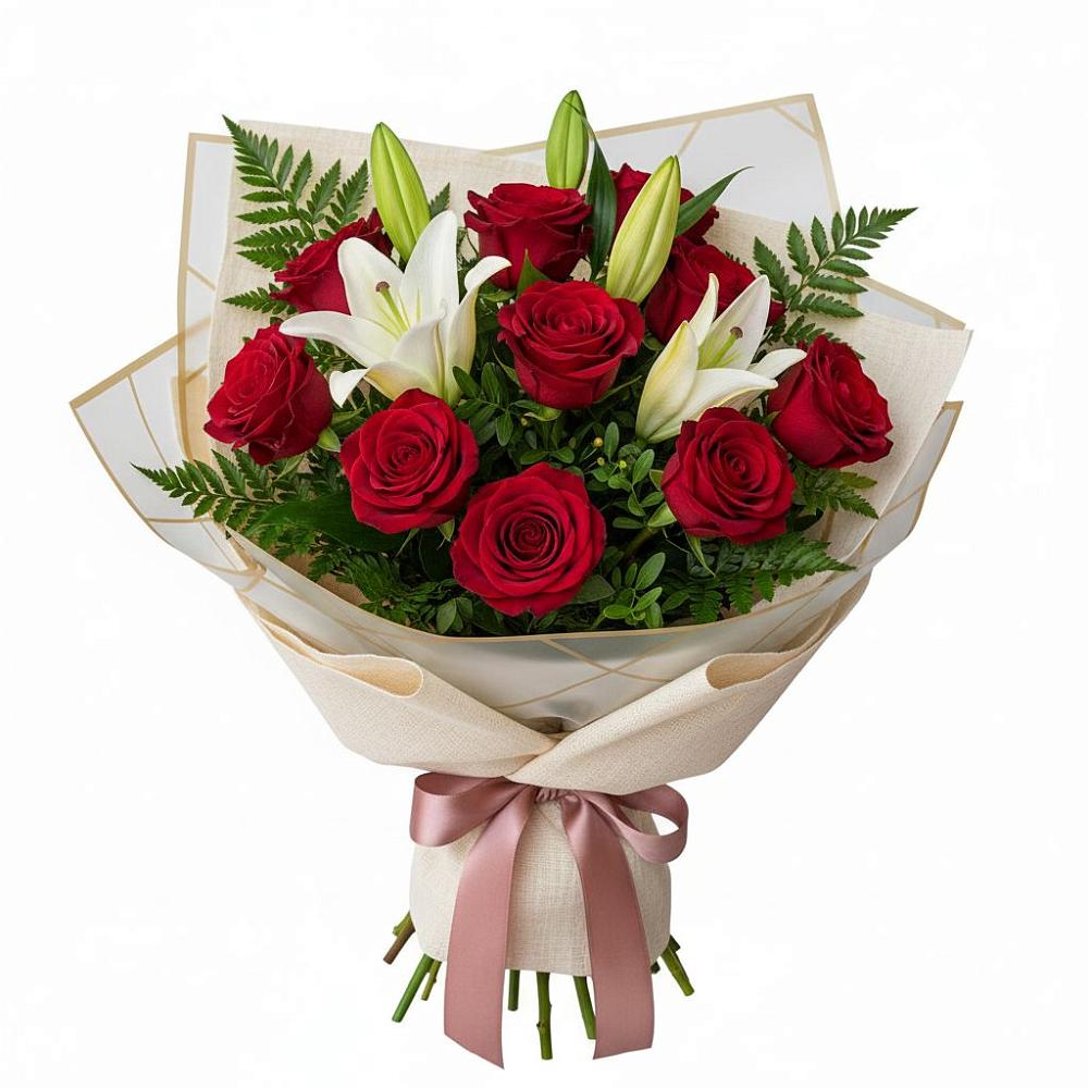 Букет высокая поэзия в Санамере Букет цветов из: Лилии и Розы в Санамере