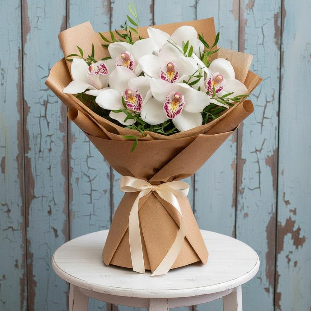 Букет Белые орхидеи в Санамере Букет цветов из: Орхидеи и Розы в Санамере