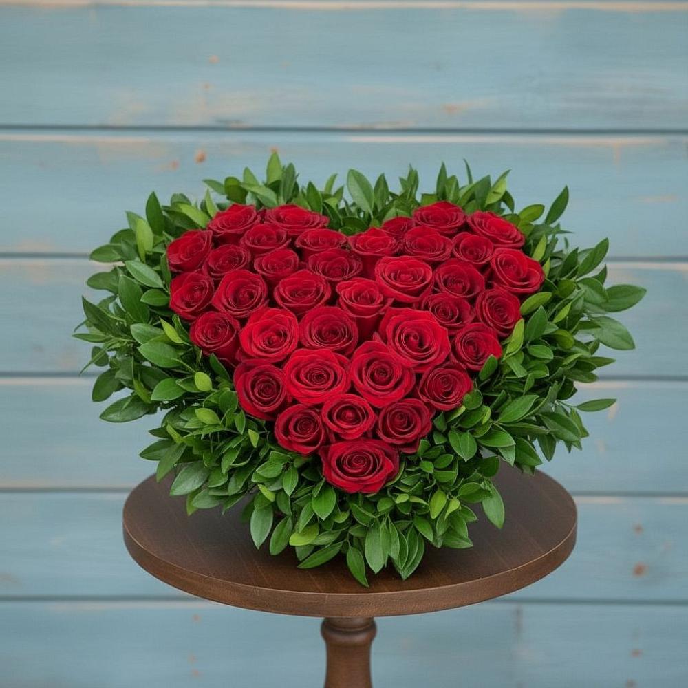 Композиция Сердце в любви в Санамере Цветочная композиция из Розы в виде сердца в Санамере